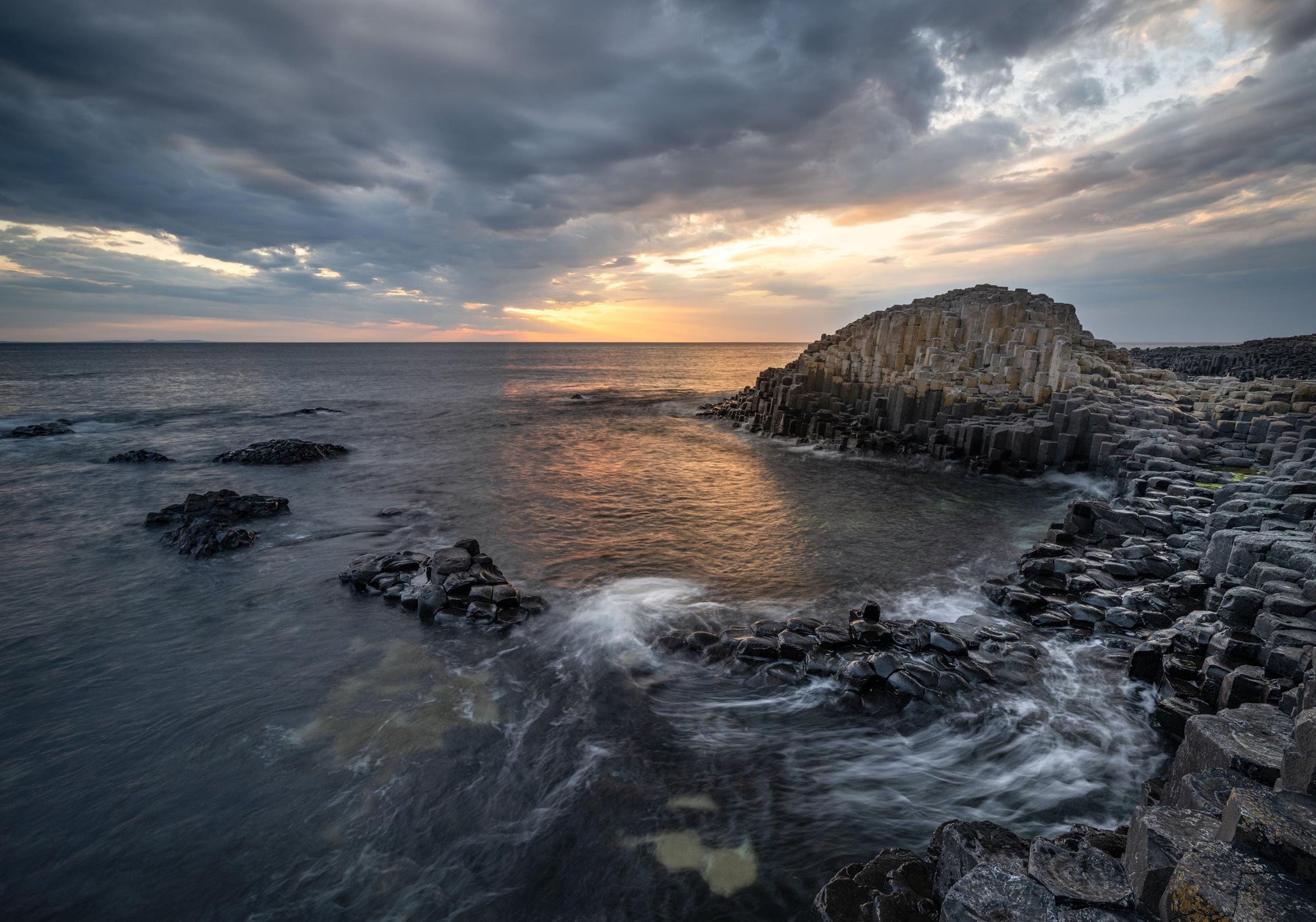 Giants Causeway Sunset Photograph, Irish Coastal Wall Art, Ocean Basalt Columns