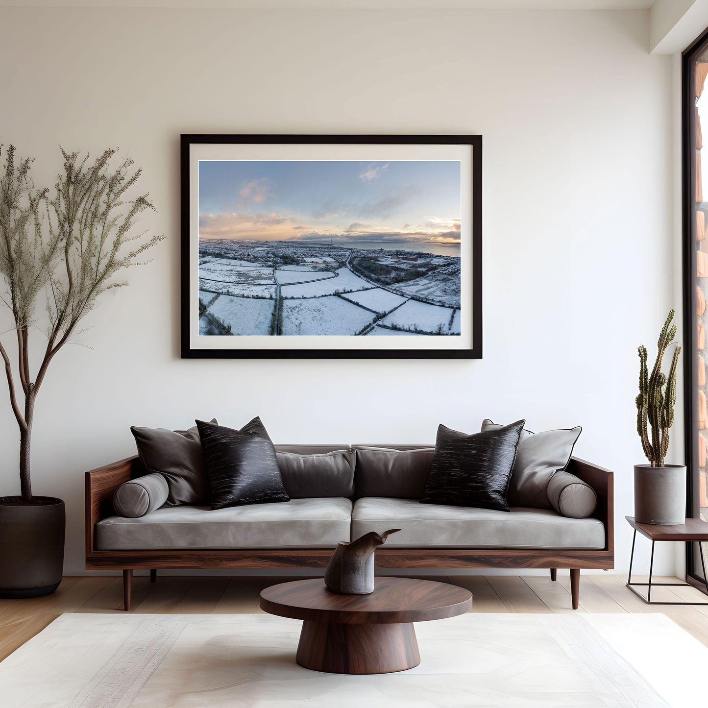 Winter Carrickfergus Aerial Photograph, Snow Covered Fields, Wall Art