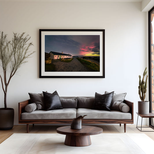 Ballintoy Cottages Print, Northern Lights Print, Ballintoy Northern Ireland, Irish Photographs, Wall Hangings, Fine Art Photography, Irish Prints, Irish Photography, Fine Art Prints,  Aurora Borealis Print